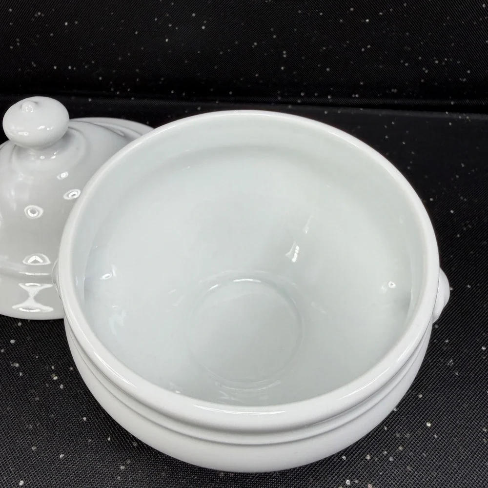 Apilco France White Porcelain Lion Head Dish w Lid Footed Bowl Container Jar